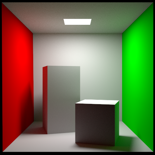 Cornell Box scene rendered via Rust version of PBRT using path tracing (low settings)