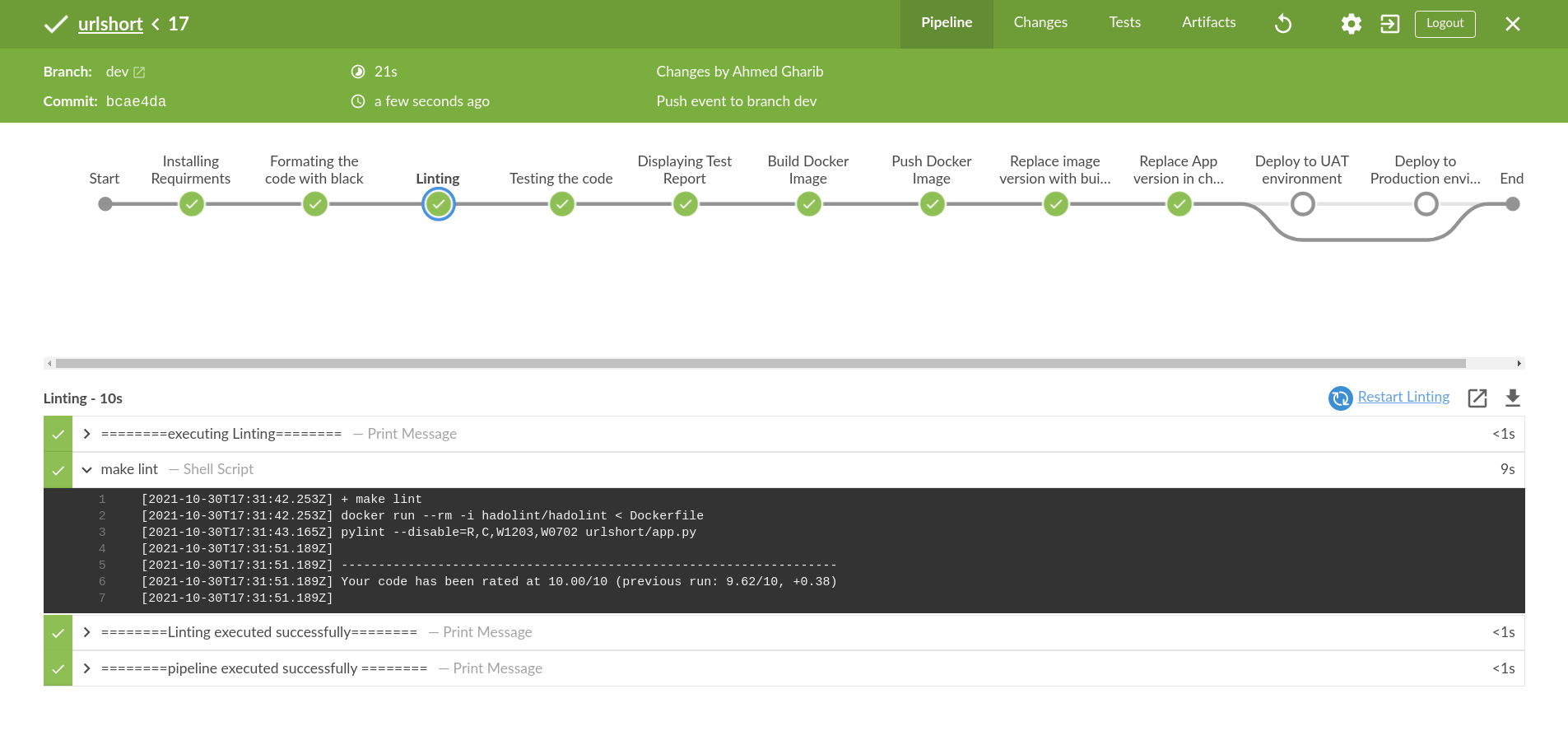 Success Linting Step