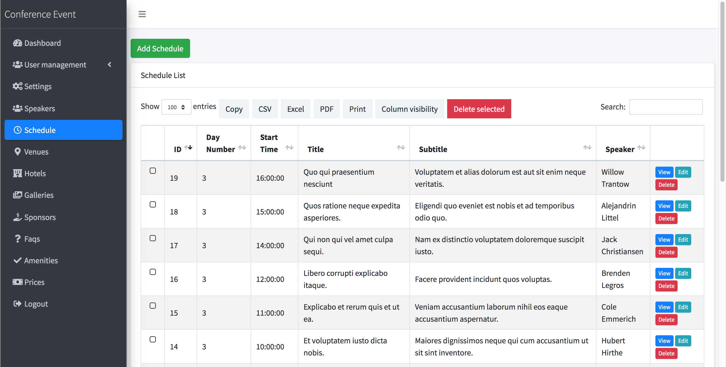 Laravel Conference event schedule management