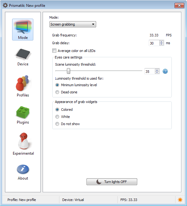 Prismatik settings