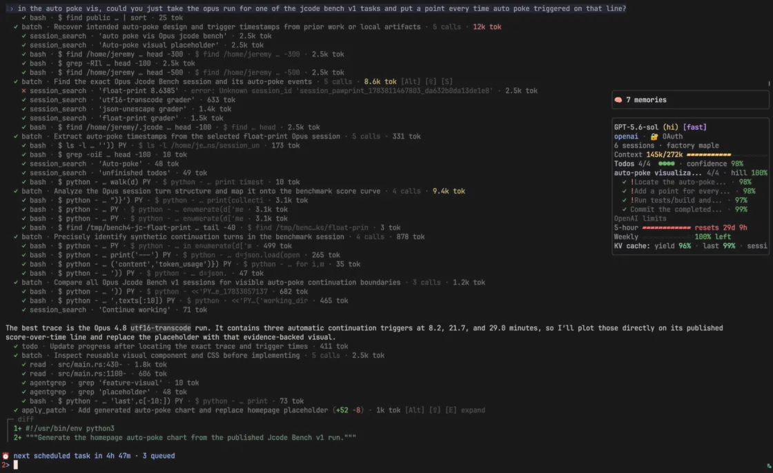 Jcode showing information widgets beside an active session
