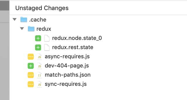 Screenshot of git changed files