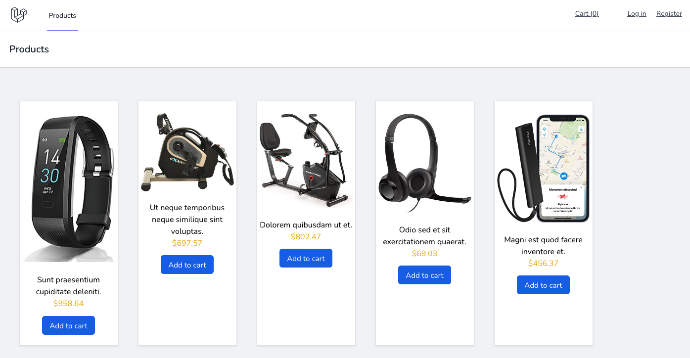 Product list page