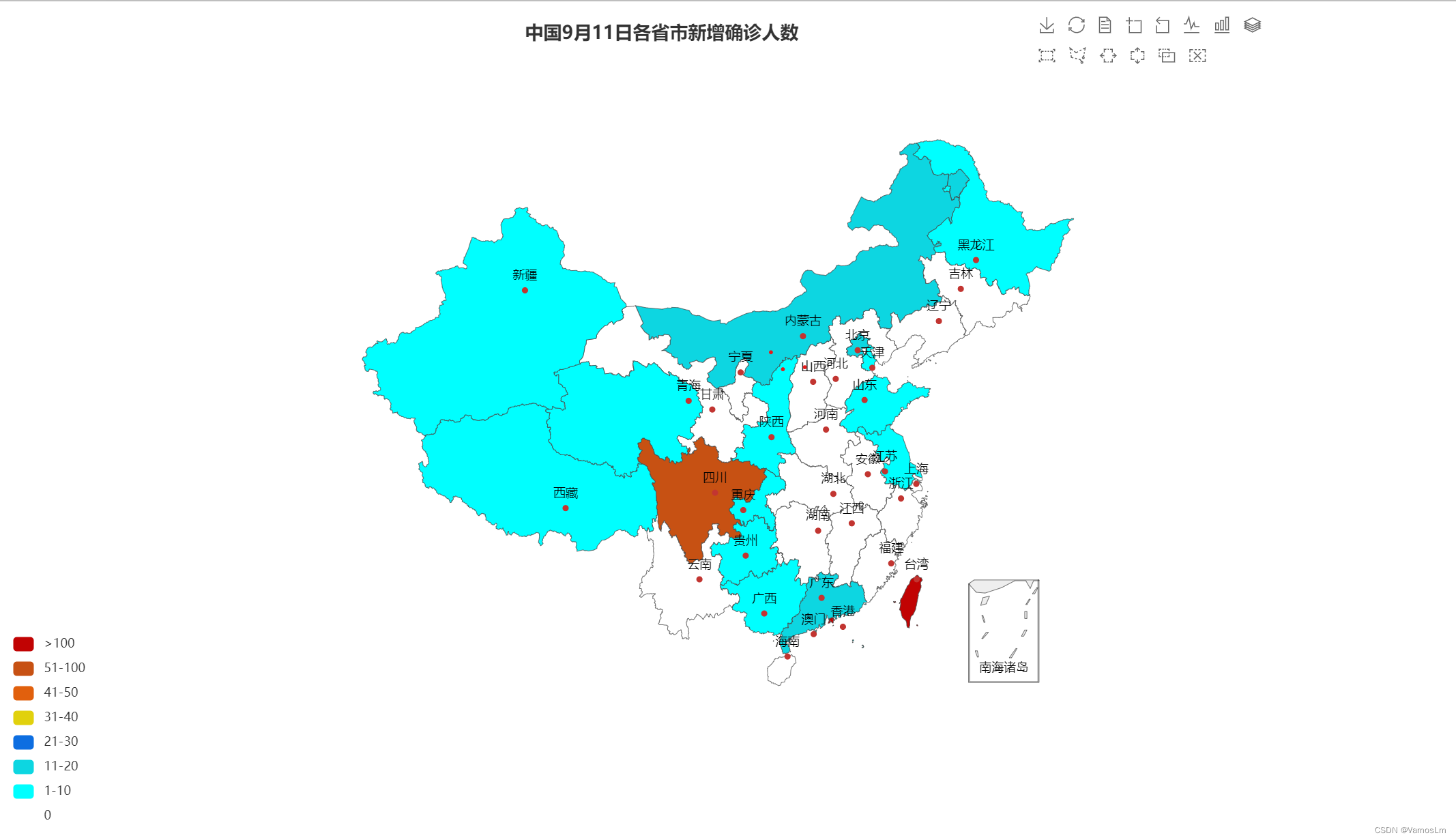 中国最近一天的各省市新增确诊人数（文中以9月11日为例）