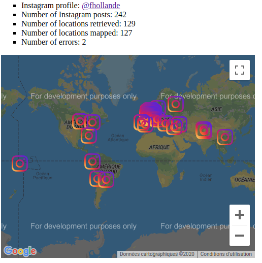 Map of @fhollande's locations on Instagram