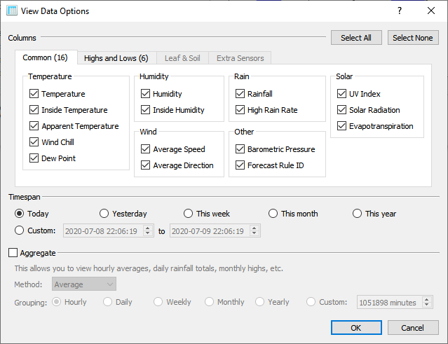 View data options