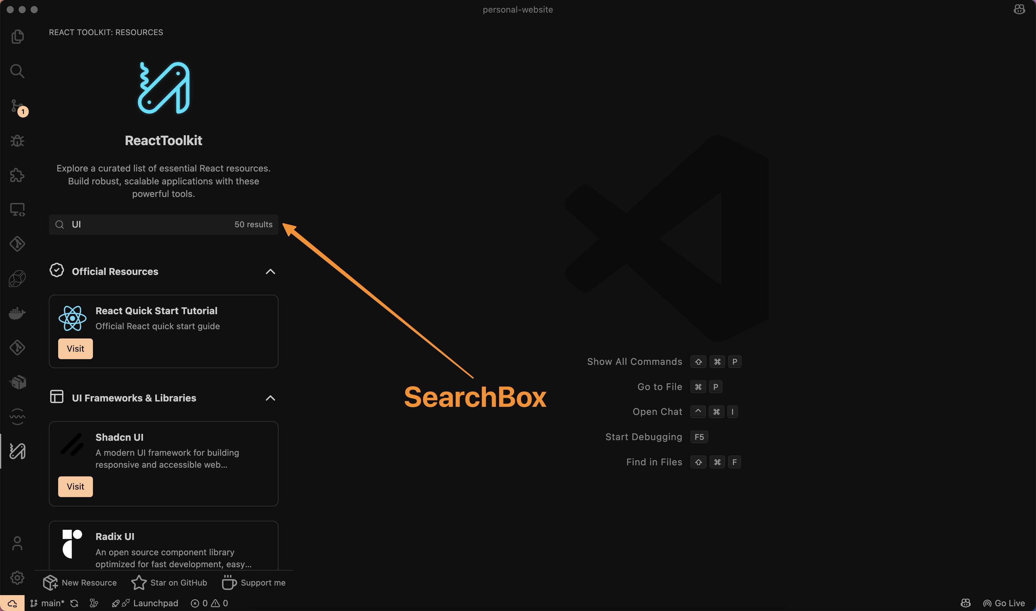 ReactToolkit search