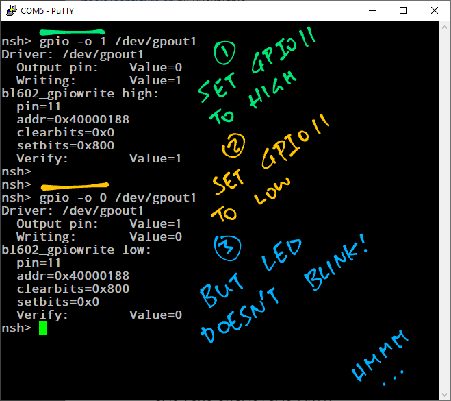 Flipping GPIO 11 doesn't blink the LED