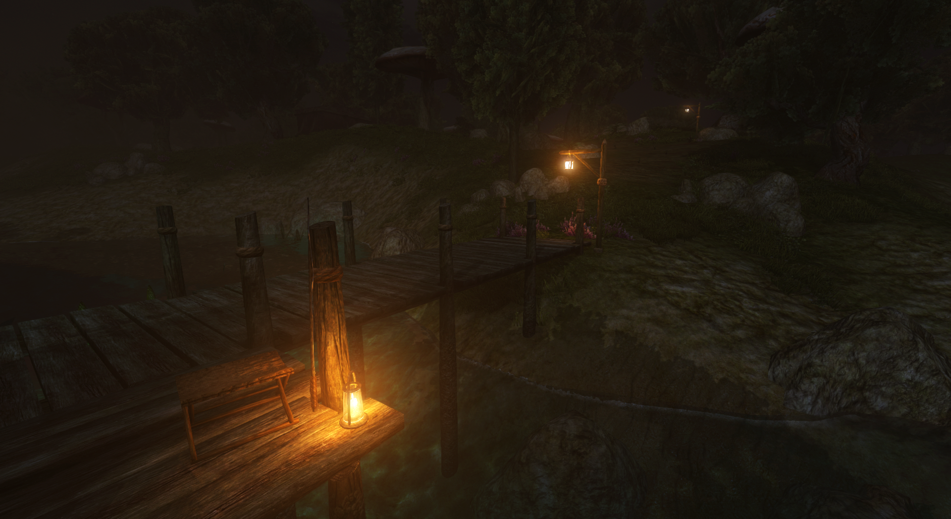 Lanterns in the night outside Vivec