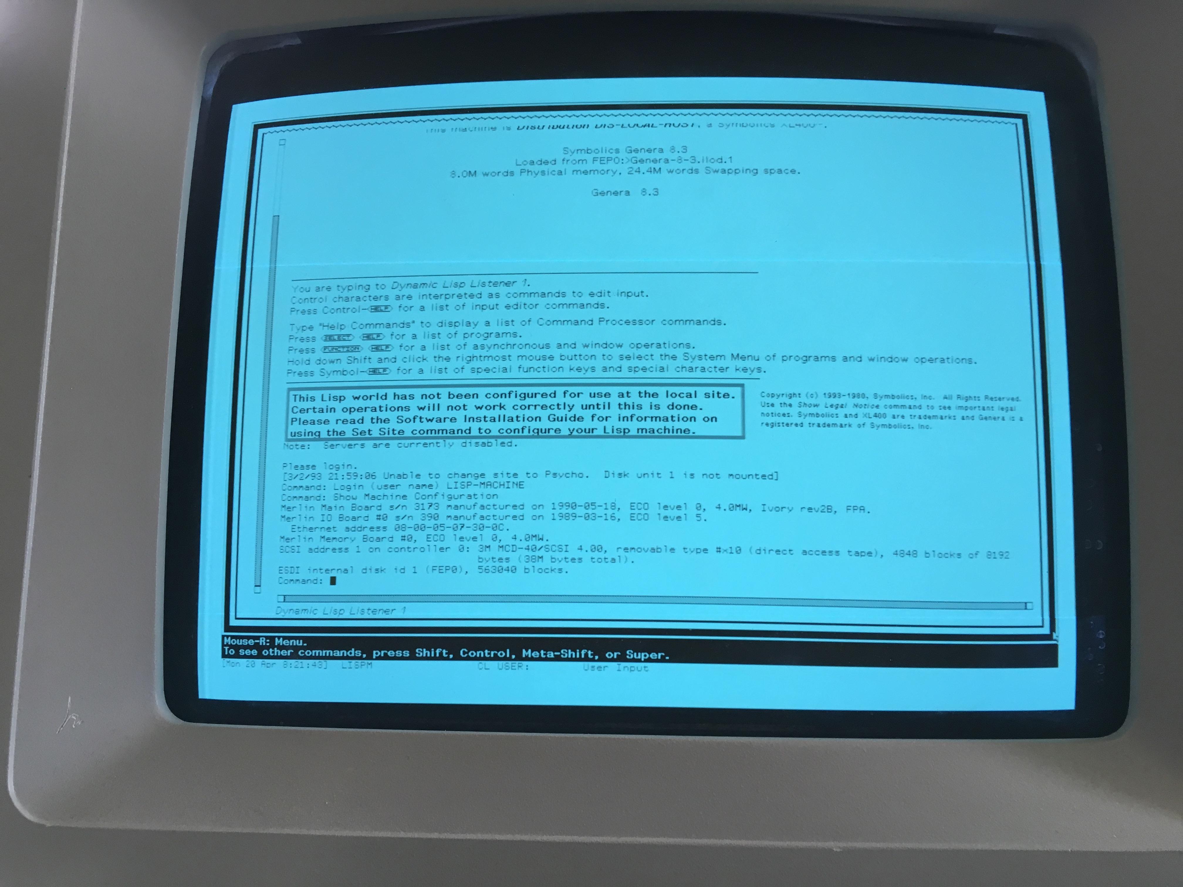 Symbolics XL400 running Genera 8.3