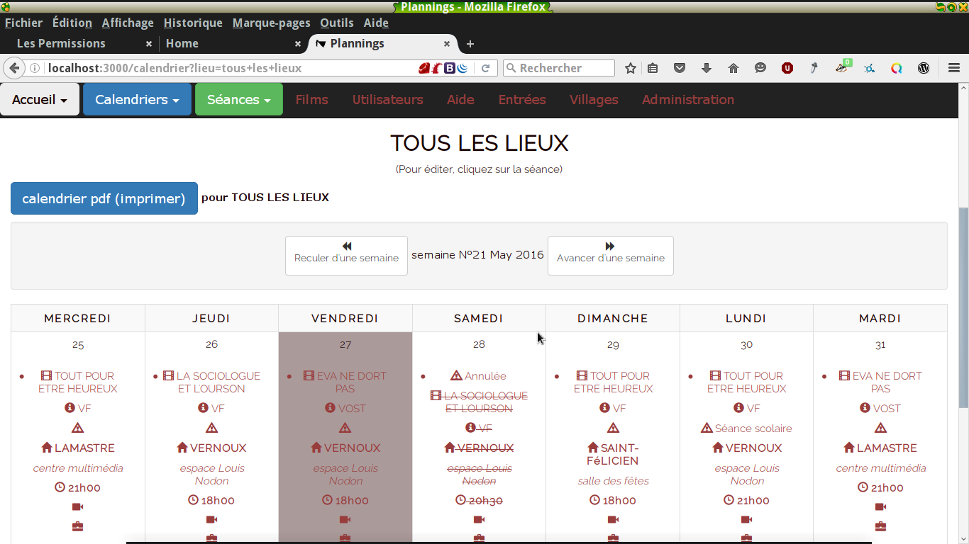 Calendrier admin