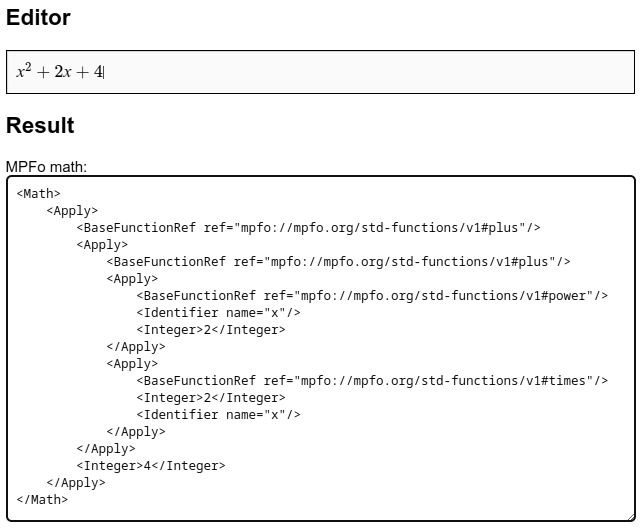 Screenshot of the MPFo Math Editor