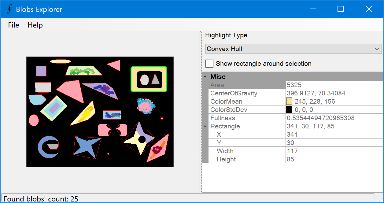 Blobs identification with the BlobCounter class