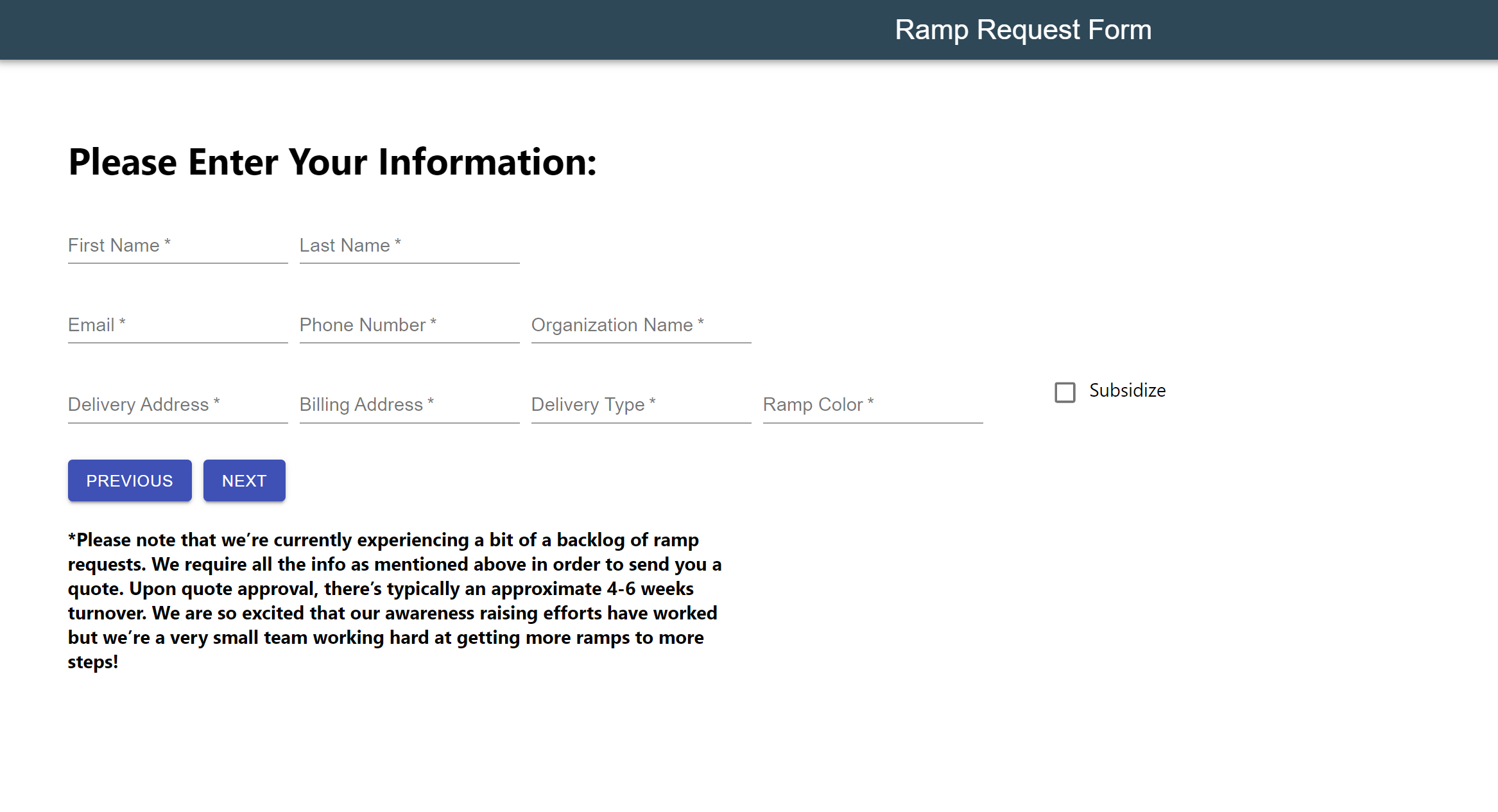 Ramp Request Form