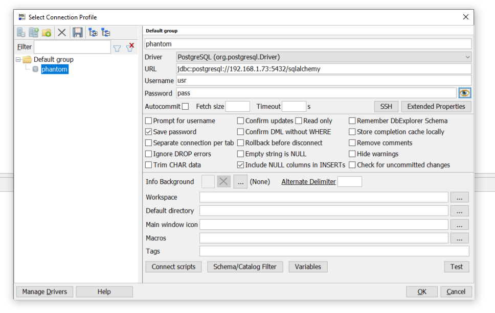 SQLWorkbench connect info