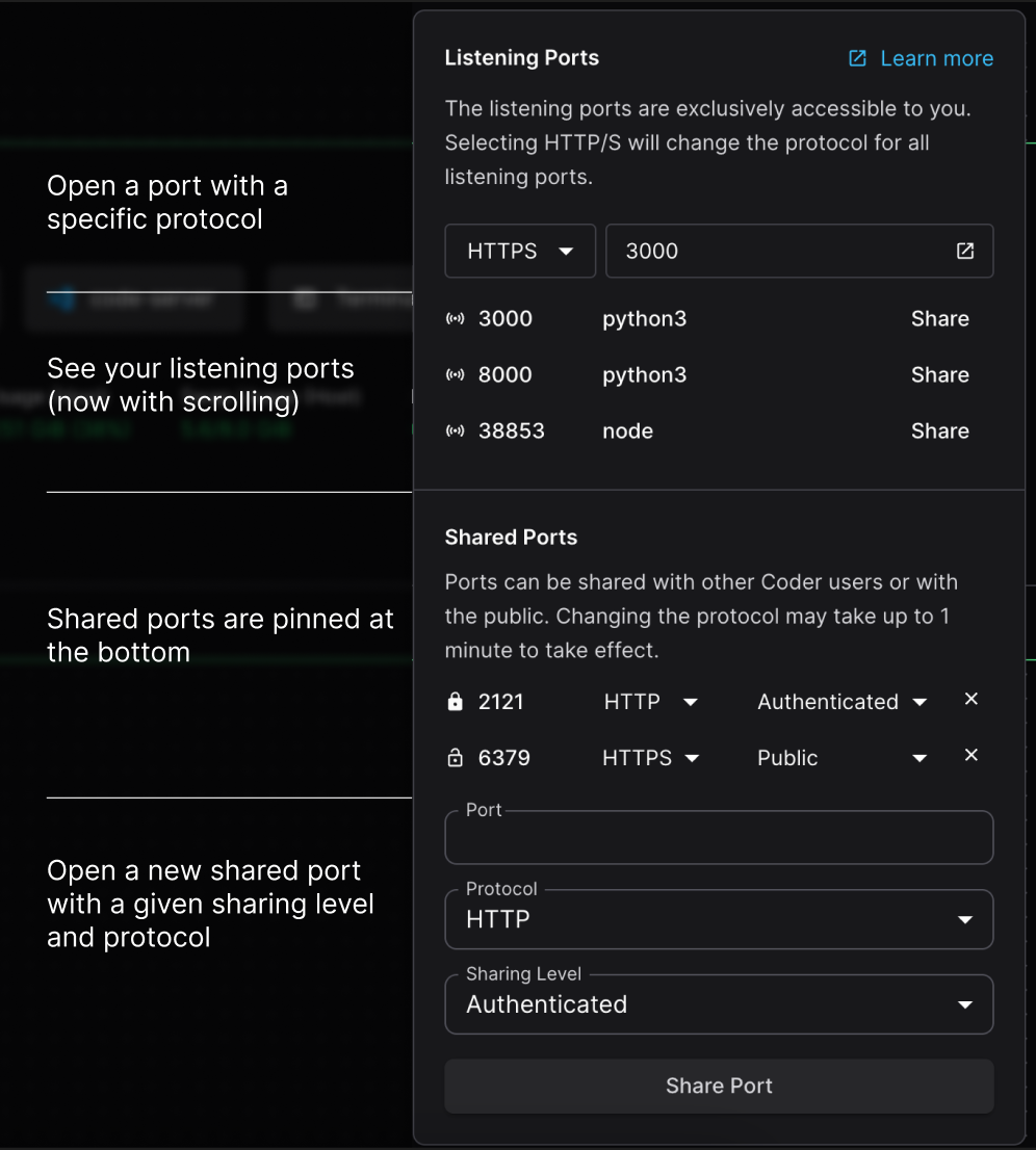 Annotated Shared Ports UI