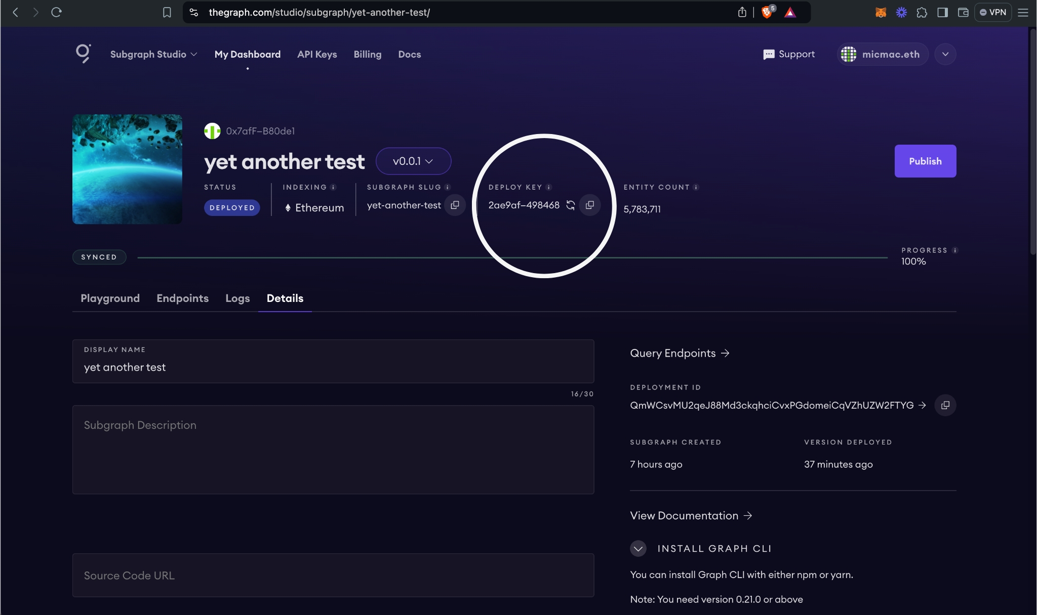 Subgraph Deploy Key