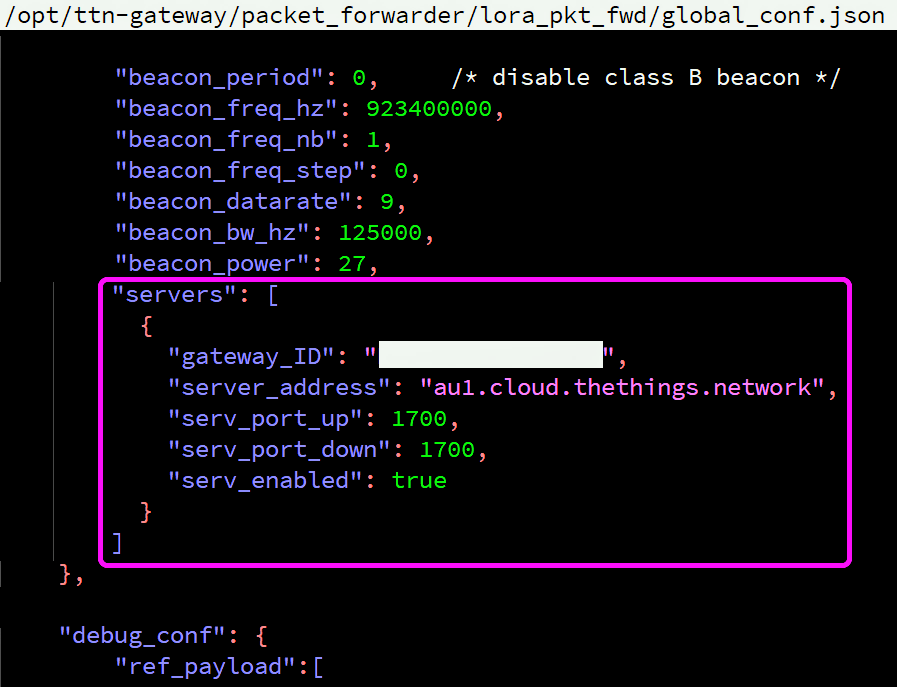 Edit Packet Forwarder Config