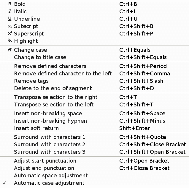 Edit > Target segment submenu