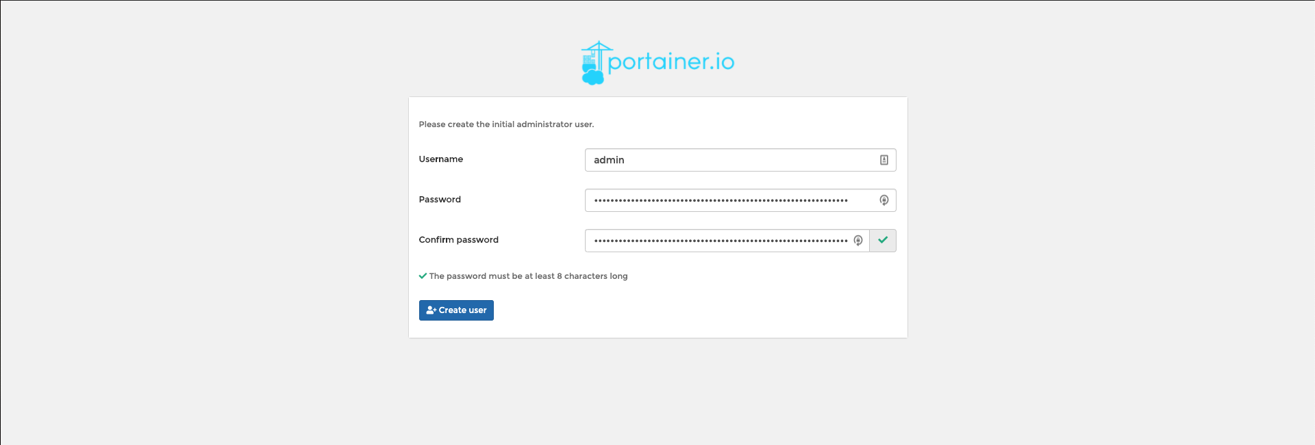 Creating username and password in Portainer