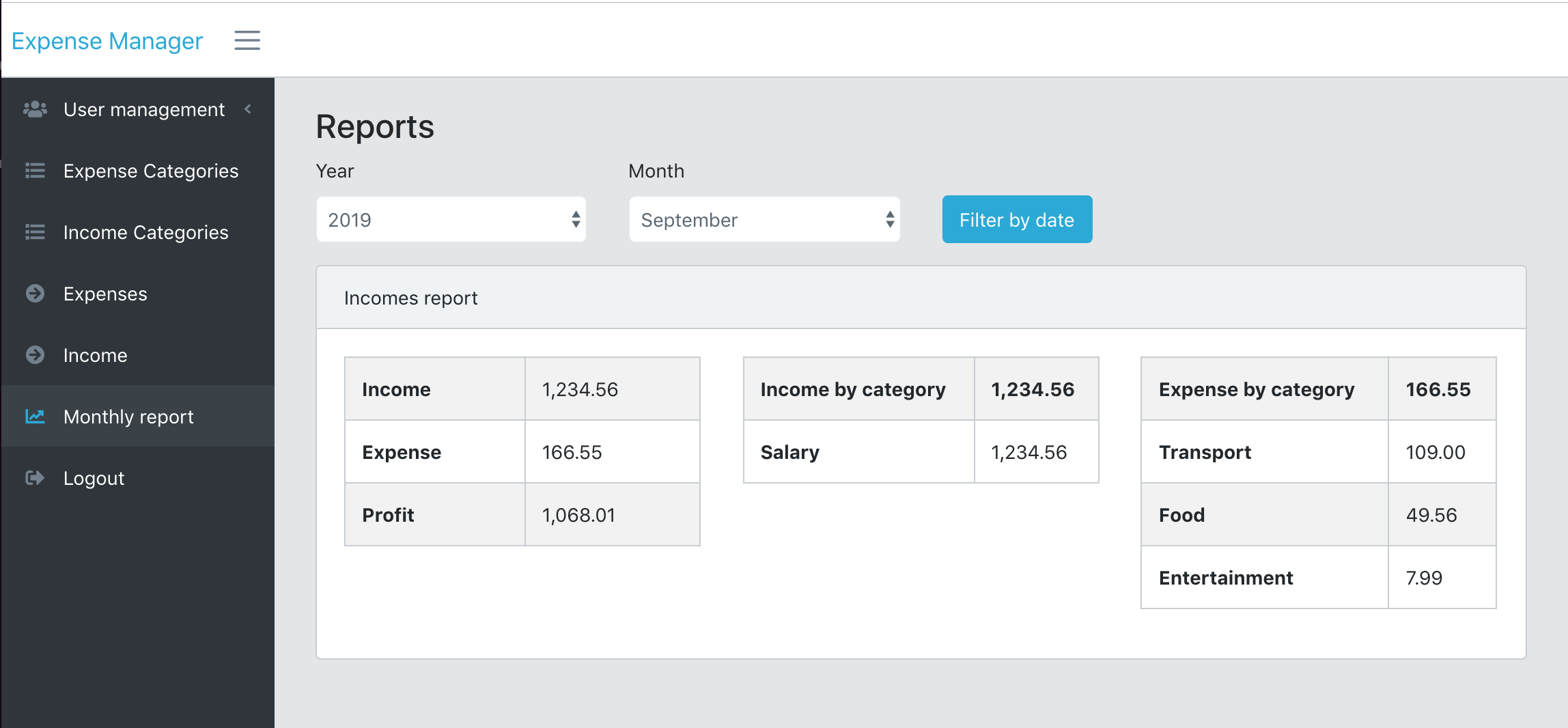 Expense manager screenshot