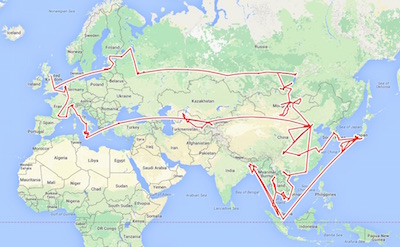 Google maps overlaid with route generated from digital photo metadata