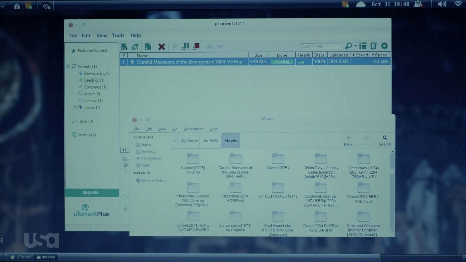 Elliot uses uTorrent to download a (fictional) movie.
