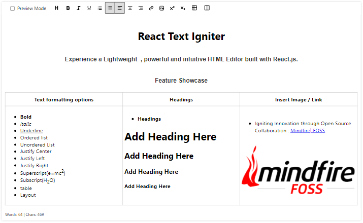 Screenshot of the React Text Igniter