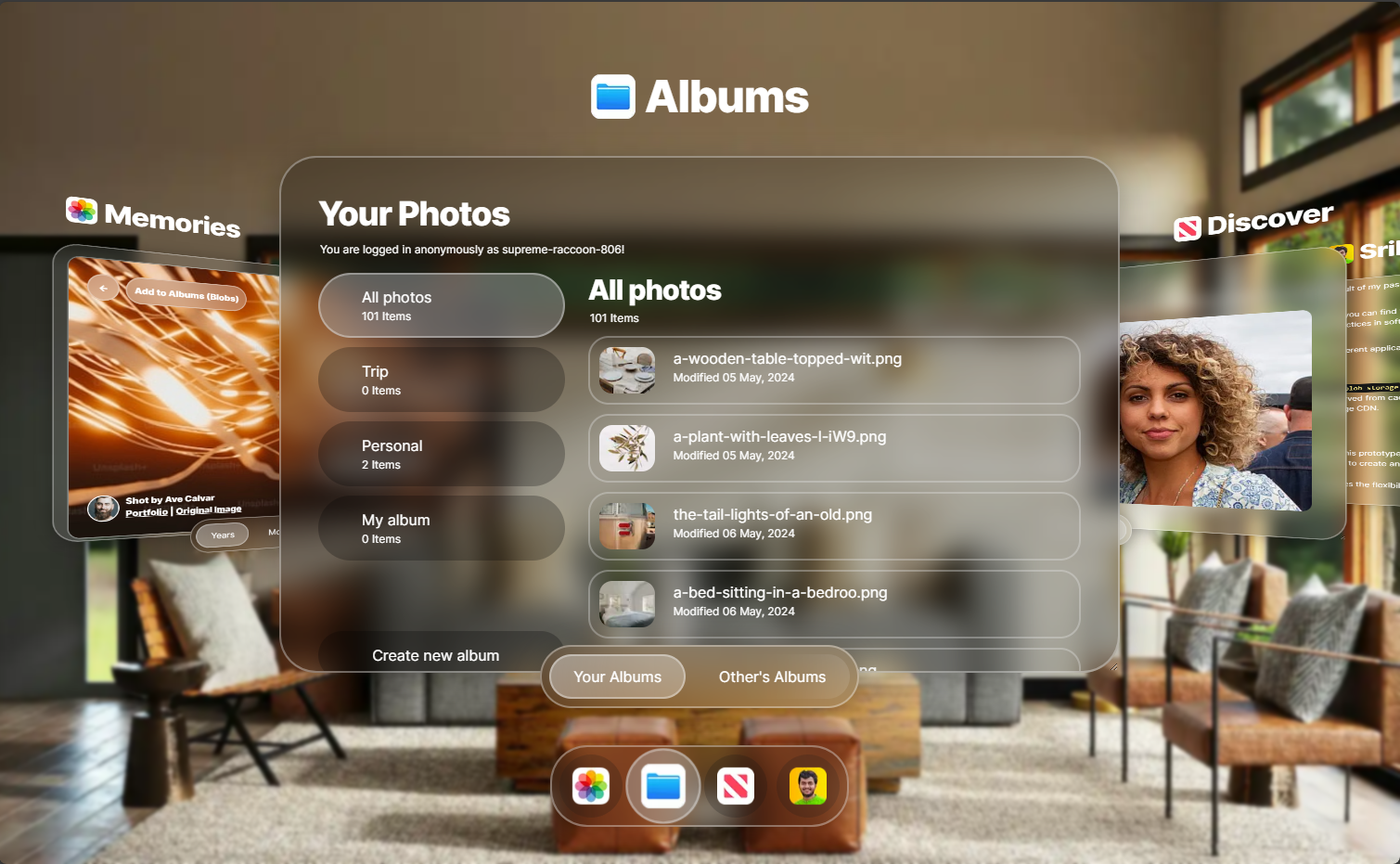 screen capture of albums app