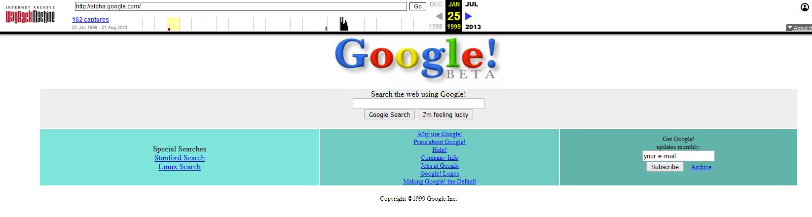 Google named "beta" version, 25.01.1999