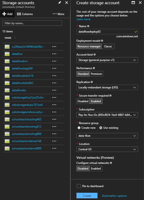 Azure Storage Account setup