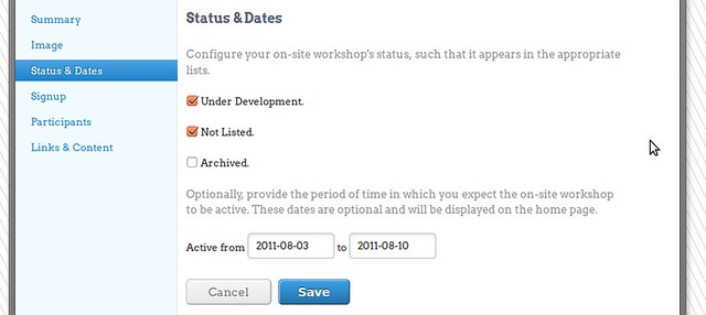 status and dates tab