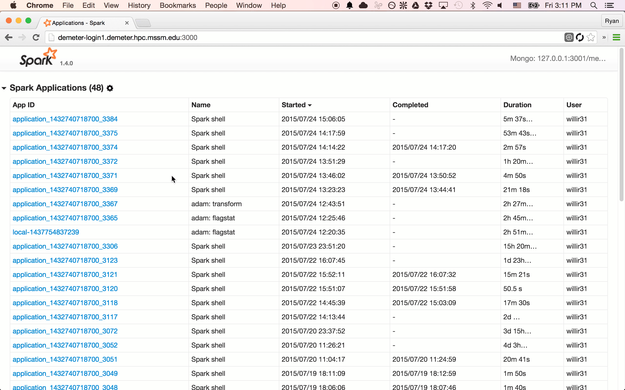 Spree showing a new Spark application appearing and its executors being registered