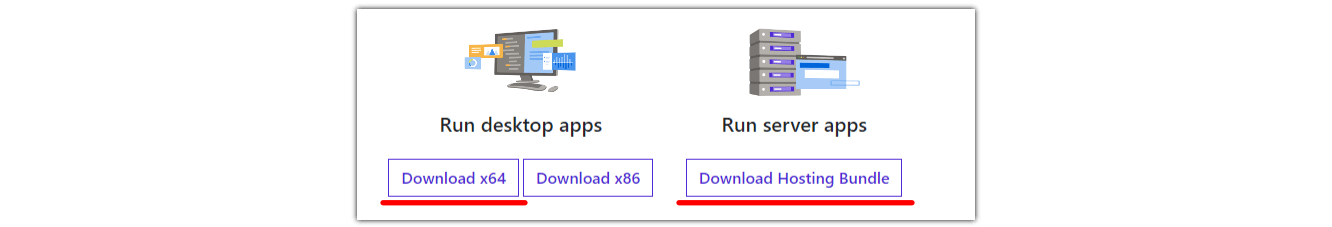 Buttons to click for .NET Desktop & ASP.NET runtime