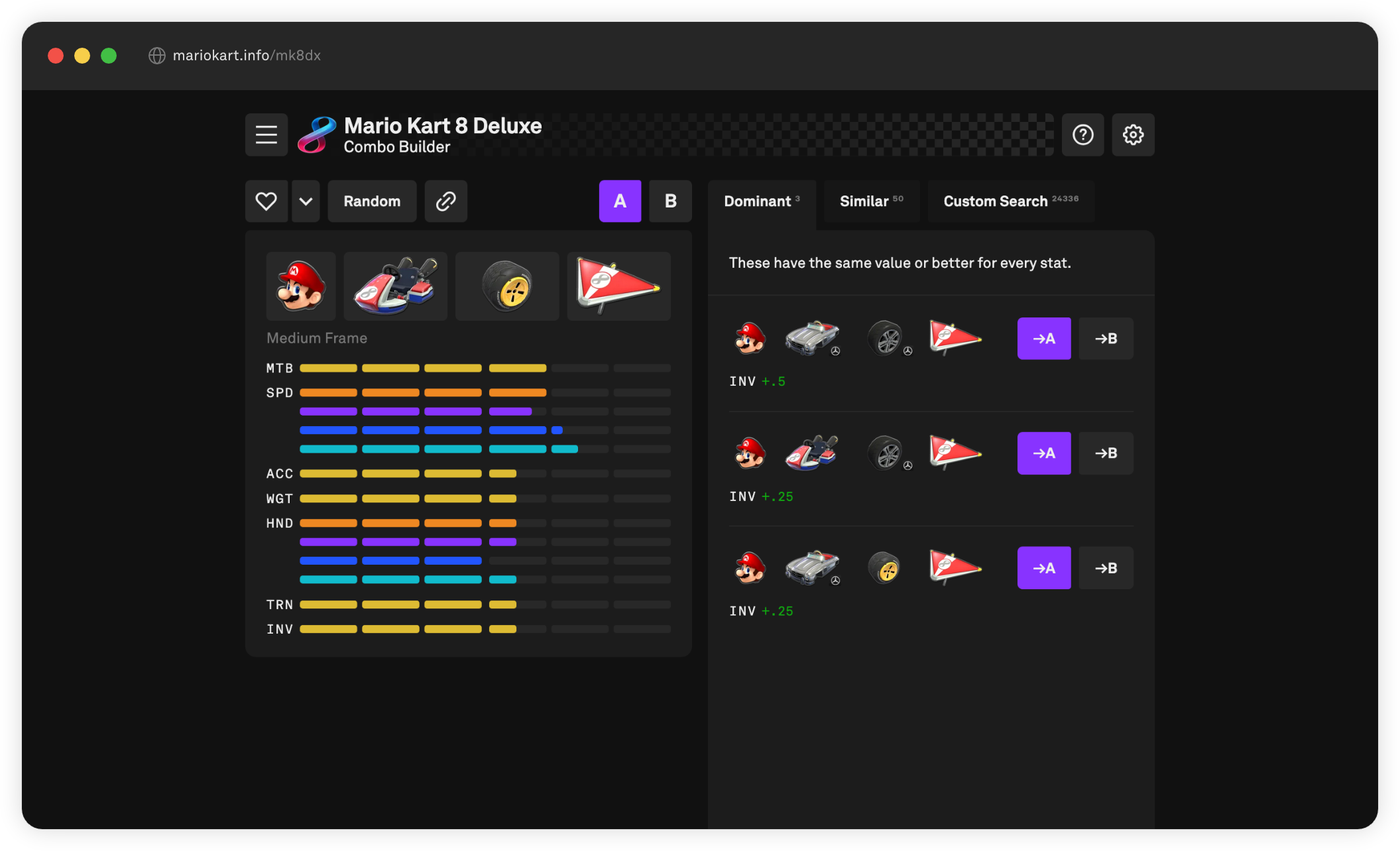 Screenshot of the mariokart.info interface.