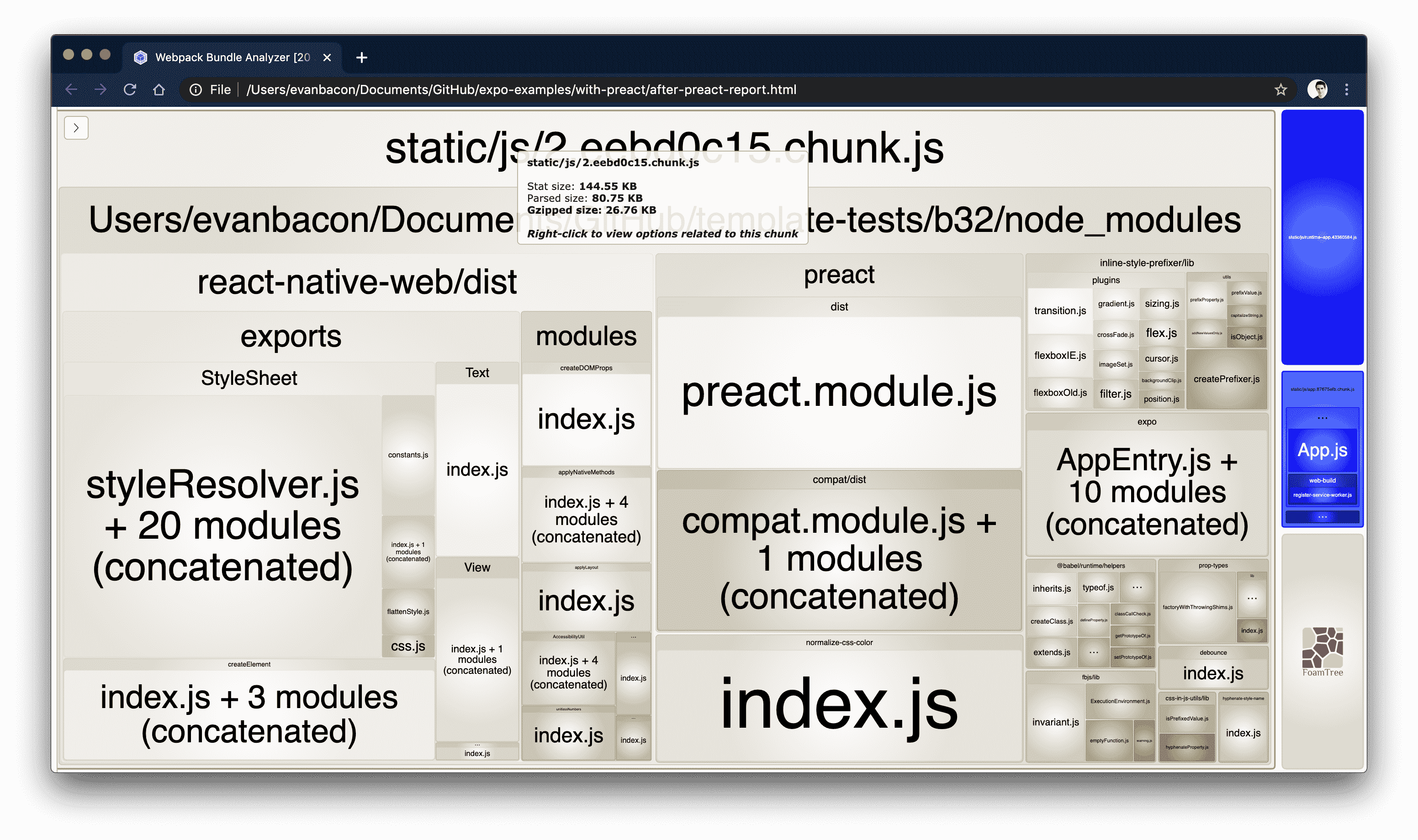 expo web bundle with preact