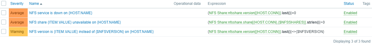 Zabbix NFS Template triggers