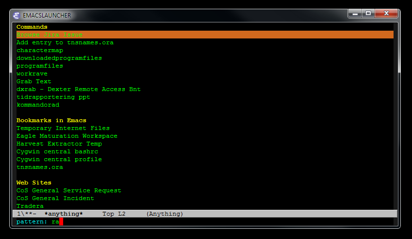 Screenshot of Emacs Launcher in action