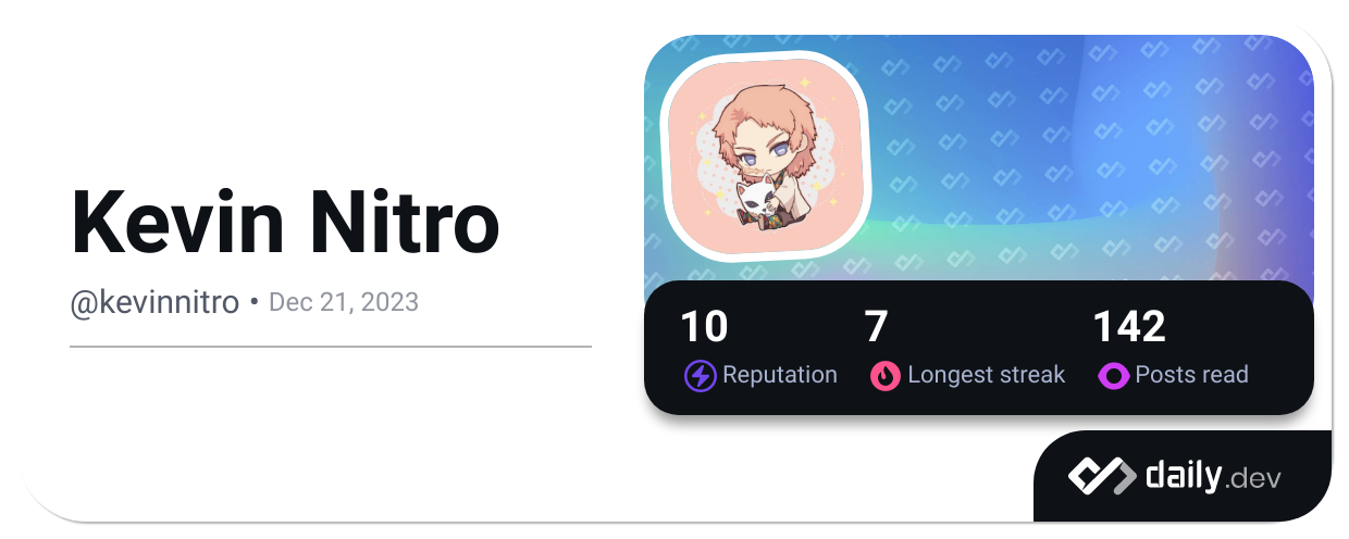 Kevin Nitro's Dev Card