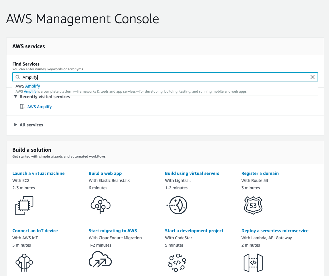 Searching for AWS Amplify