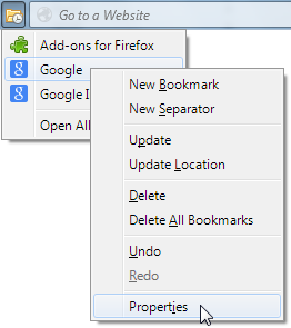 Bookmark context menu