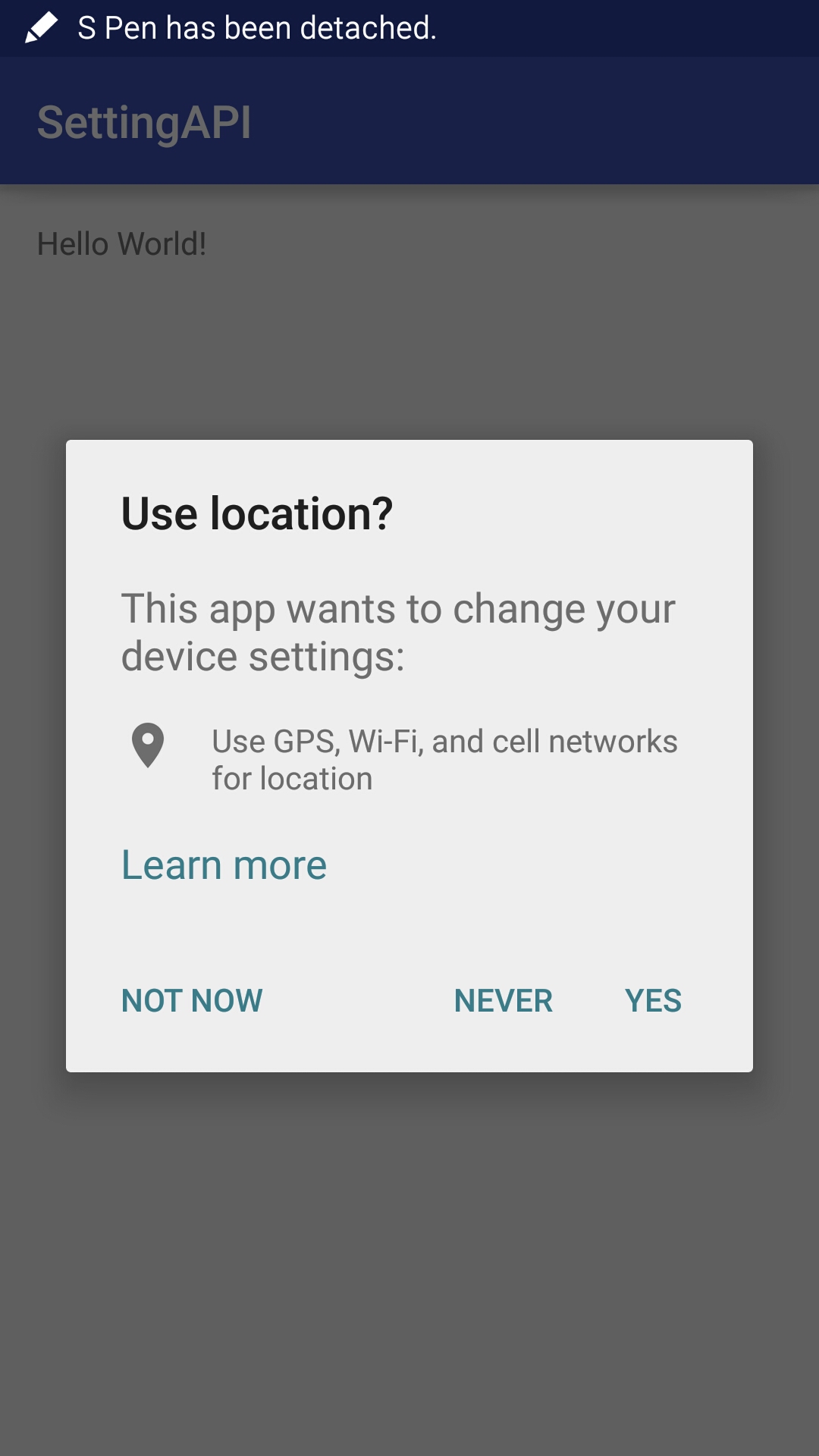 Location Settings POPUP