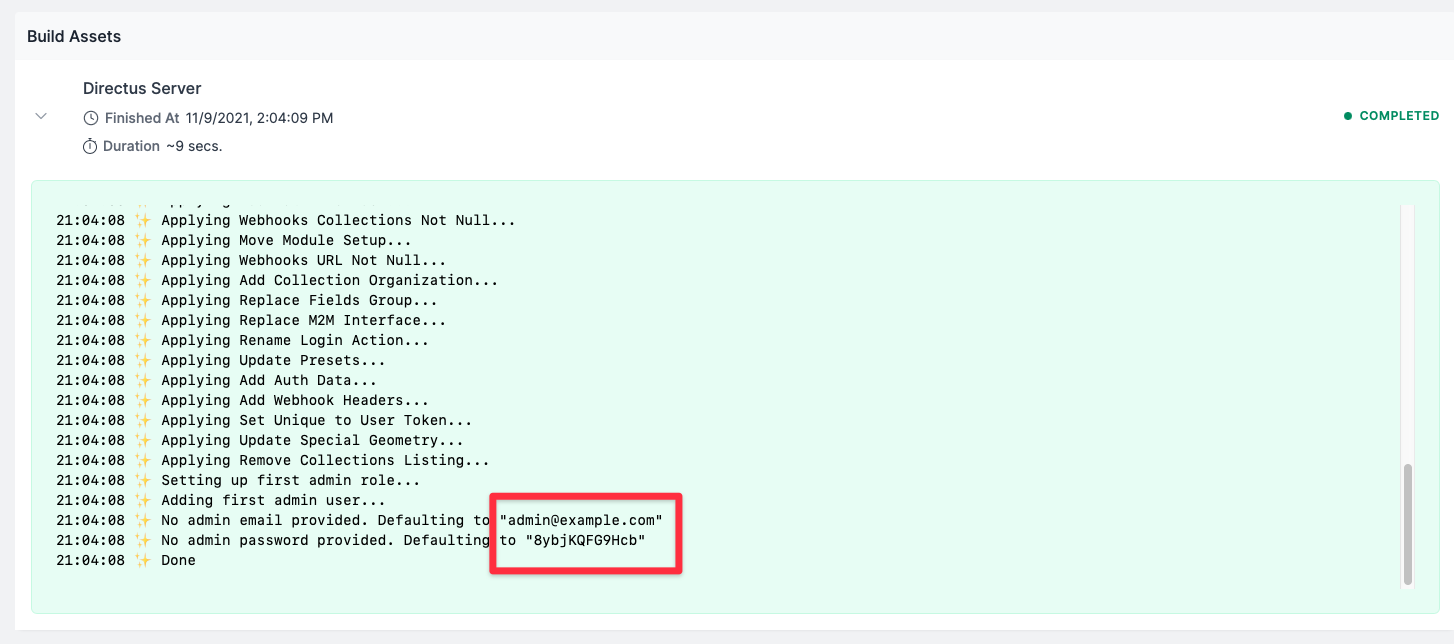 Initial Directus Admin Details