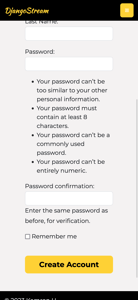 Register View. Displaying multiple input fields for registration requirements.