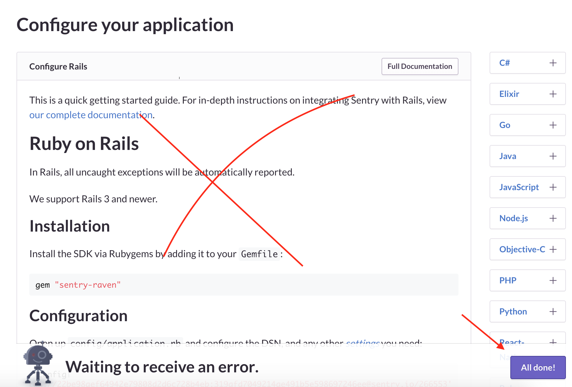 Skip application configuration on Sentry