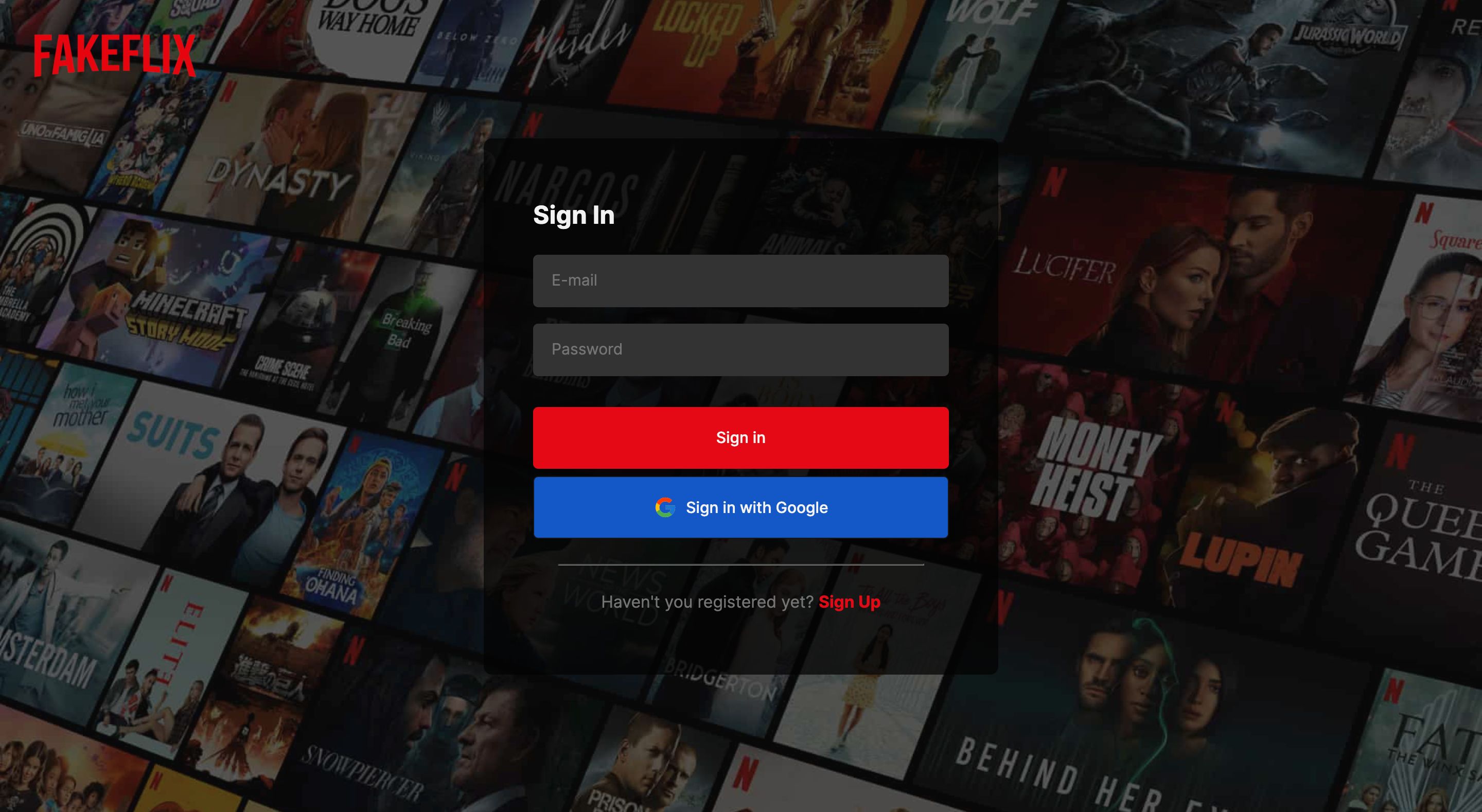 Screenshot of Fakeflix Sign In