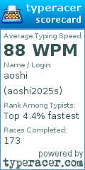 TypeRacer.com scorecard for user aoshi2025s