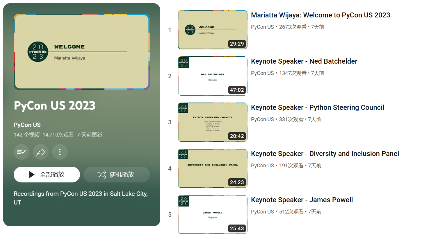 PyCon US视频列表