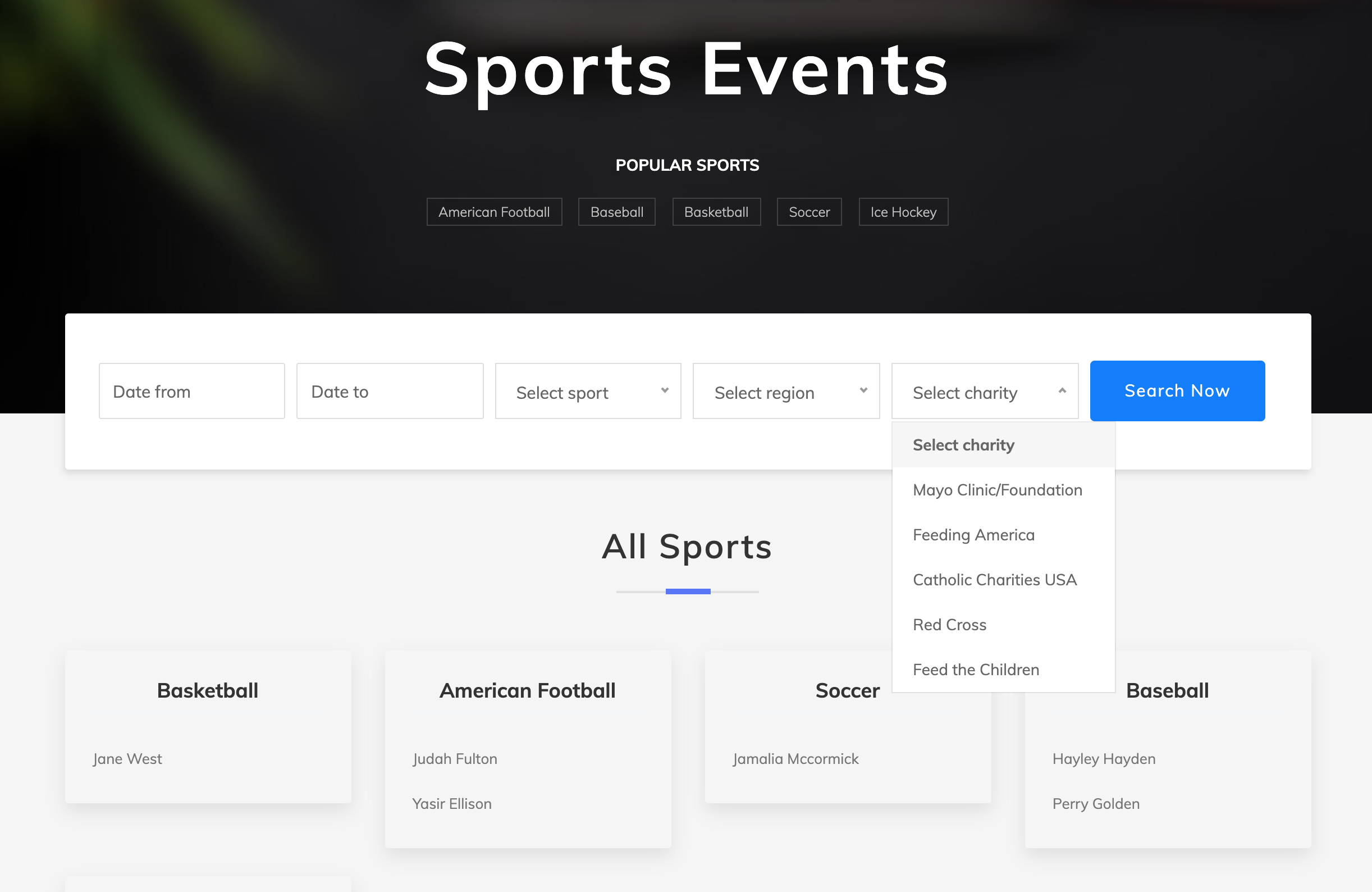 Laravel Events Sports screenshot