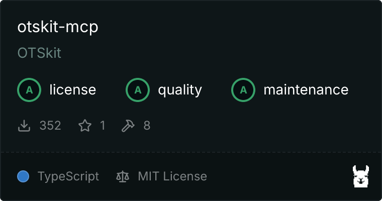 OTSkit MCP server on Glama — security, license and quality rating plus download count
